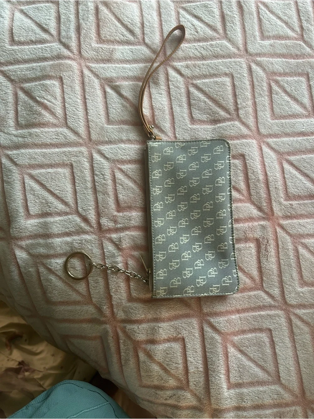 Monogram Wristlet Pouch in Gray and Tan